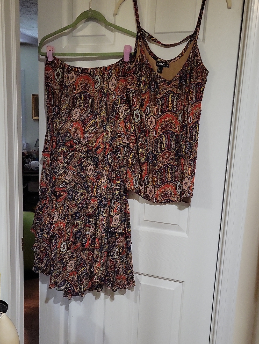 DKNY Orange & Navy Paisley A-Line Skirt with Matching Cami
